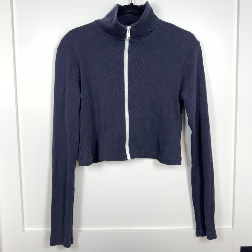 Brandy Melville Navy Long Sleeve Zip Up Quincy Top One Size NWT